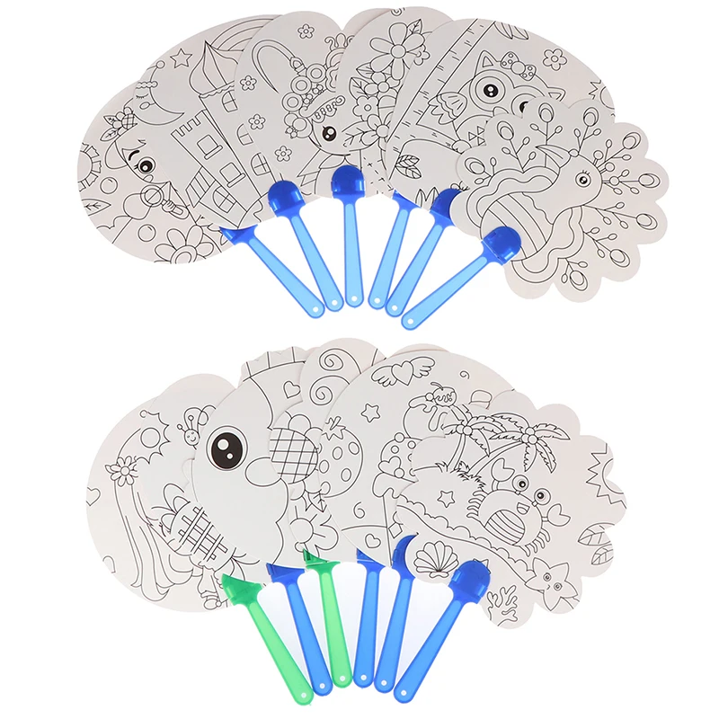 DIY раскраска ручной вентилятор дети мультфильм ручной вентилятор бумага искусство Ремесло Материал для детского сада дошкольников Рисование игрушки Дети Подарки