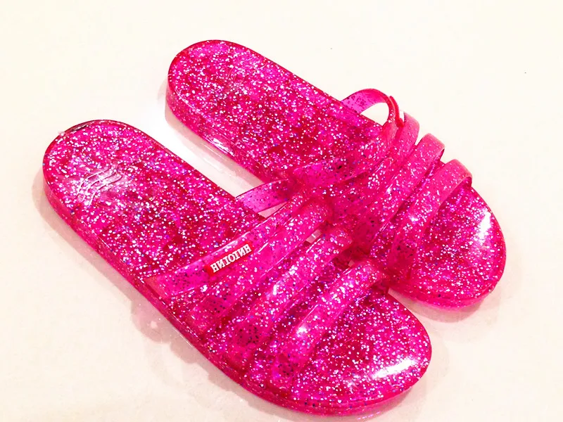 Summer Hollow Sequins Bling Crystal Jelly Slippers Summer Women's