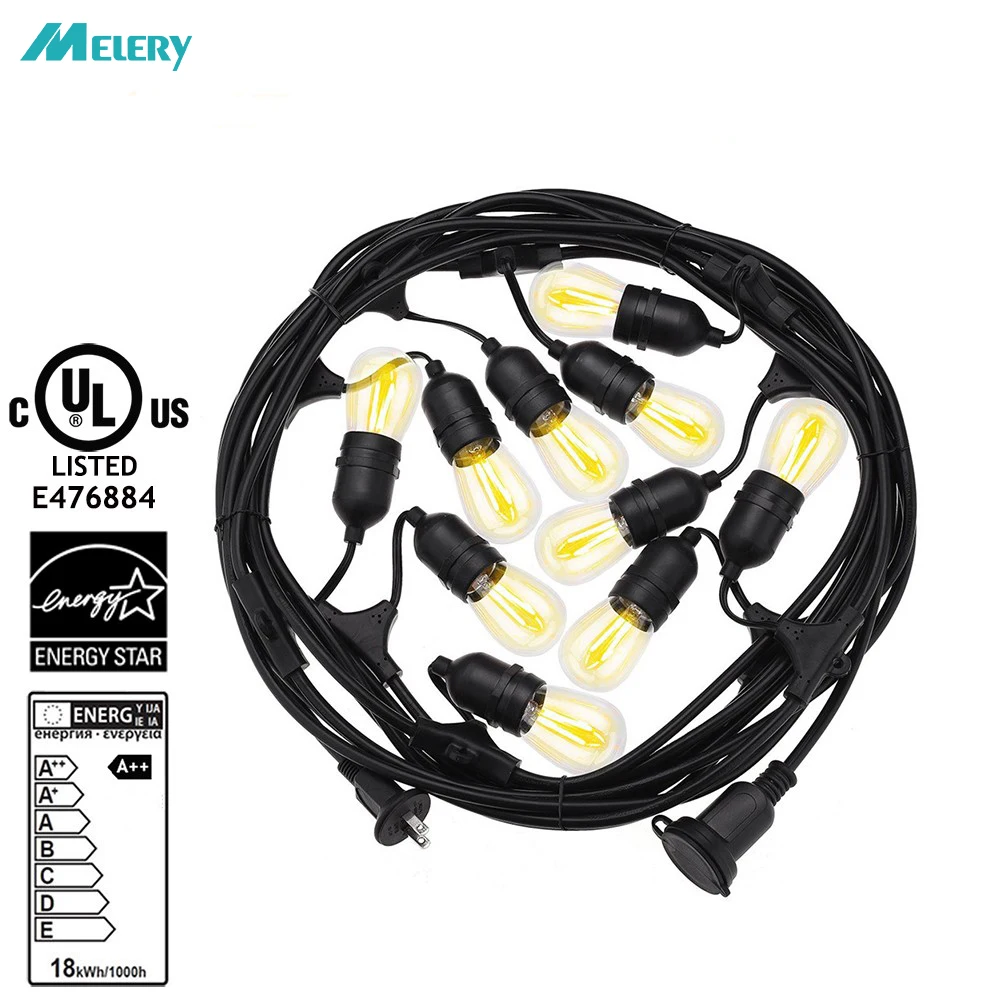 

LED String Lights Holiday Light E26/E27 Decorative 48Ft 15 Bulbs Outdoor Landscape Lighting 110V/240V Christmas Light String