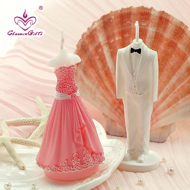 Bride groom in Tuxedo & Gown Candles wedding party favor gift present