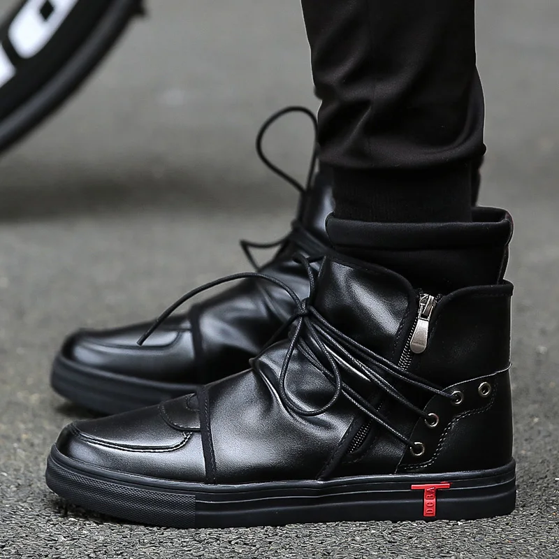 Romмедаль/мужская кожаная обувь; цвет белый, черный; высокие брендовые рабочие ботильоны; мужские оксфорды на низком каблуке; осенние ботинки; Мужская обувь; - Цвет: Черный