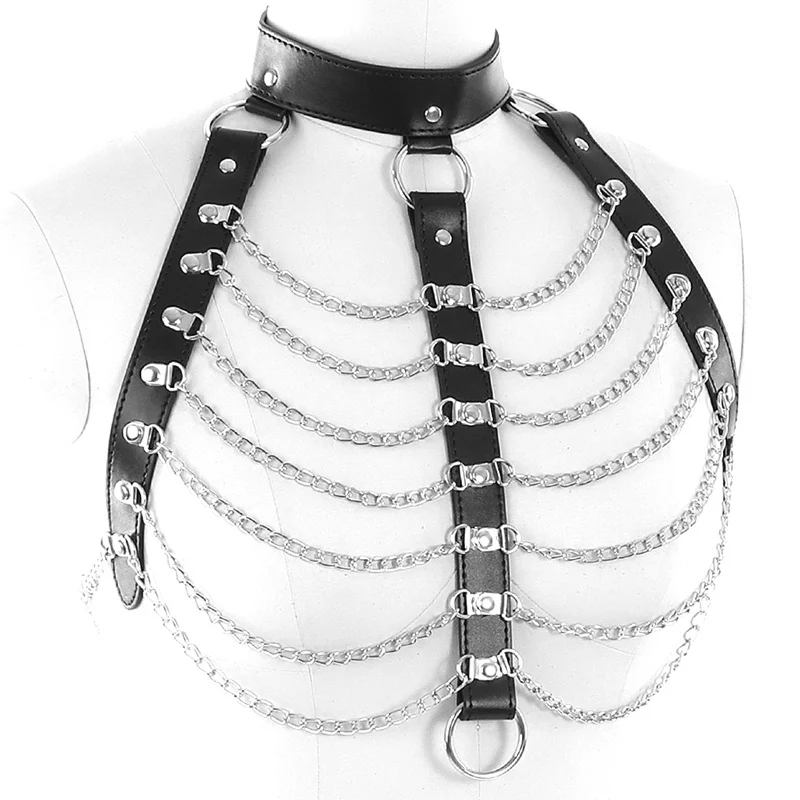 Leather Metal body chain Bralette Top Cage Body Harness Punk Gothic Garter Strap Plus Size Fetish Festival Dance Rave Exotic bra