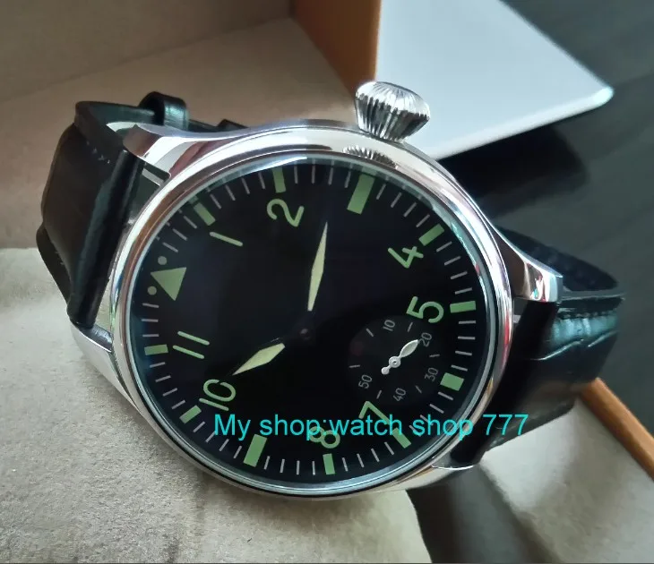 Зеленые светящиеся 44 мм parnis 6498/ST3621 17 jewels механические ручные ветер движение