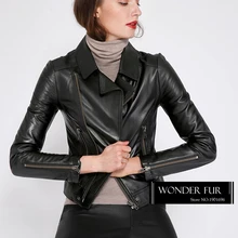 Весенняя мода Новая Зеландия овчины байкерская куртка прохладный девушки из натуральной кожи для езды на мотоцикле пальто из овечьей кожи одежды Яркий Стиль