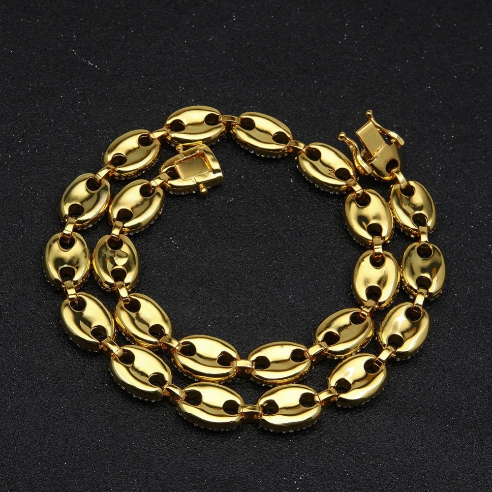 Золотой Серебряный браслет-цепочка Iced out Bling женские хрустальные чешские камни Свинья Нос кофе Bean хип хоп звено браслеты браслет для мужчин