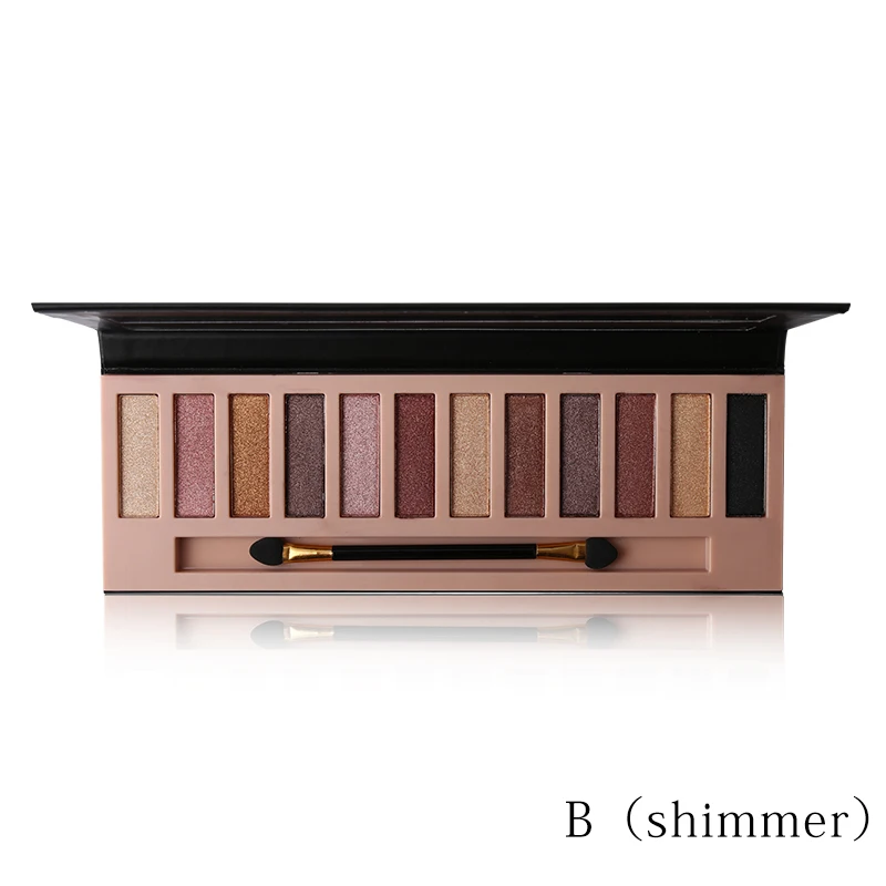 Палитра теней для век Макияж Shimmer Matte Nude 12 цветов Высокая пигментированная нейтральная Дымчатая Косметика Тени для век Теплый шоколадный цвет - Цвет: B shimmer