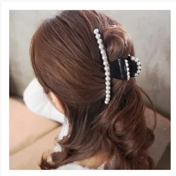 

Free shipping Fashion women Curved strip bead Hair Claw girl's hair accessories elegant Hairpin cute girl basic Ponytail Holder