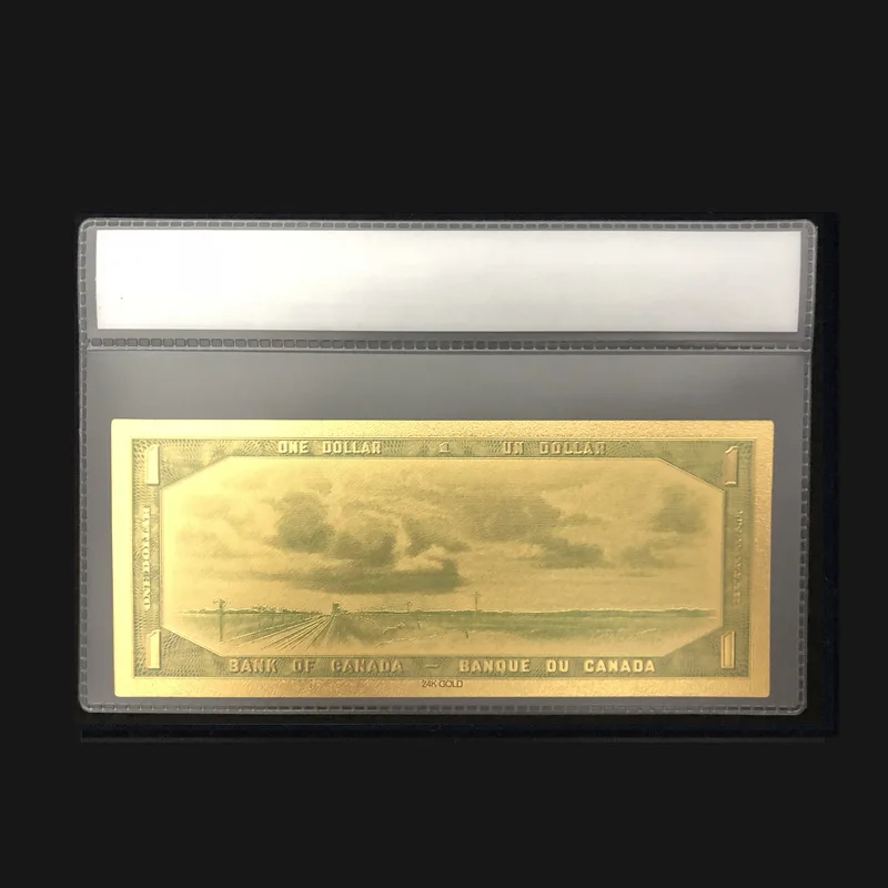 Лучшая цена для цветной канадской банкноты 1 доллар золото banknotes в 24 к 99.9% золото с пластиковой рамкой для подарка