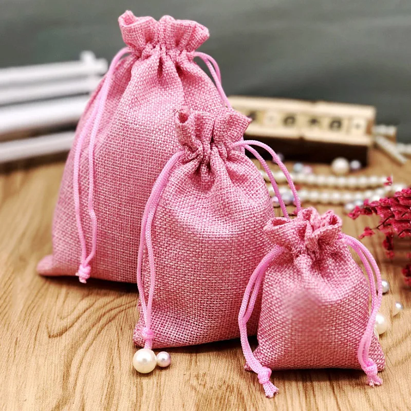 

Natural Linen Storage Bags Baby Toys Wedding Party Pouch Candy Packing Jute Drawstring Jewelry Home Storage Organization