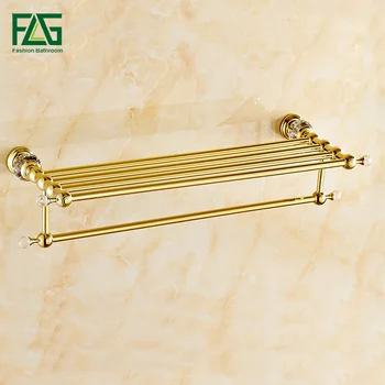 

FLG Bathroom Shelves Brass Crystal Towel Rack Gold Towel Shelf Wall Mounted Towel Holder Towel Hanger Bathroom Accessories