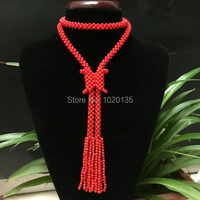 

red coral round 4mm handmade necklace 36inch wholesale beads nature gift discount FPPJ