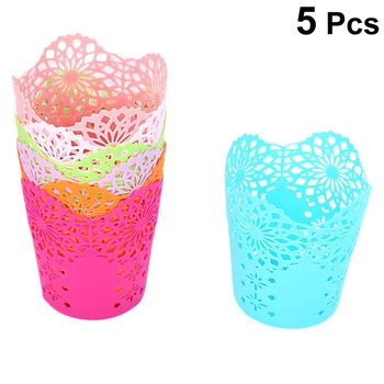 

5pcs Storage Basket Table Creative Hollow out Lace Trash Can for School Office