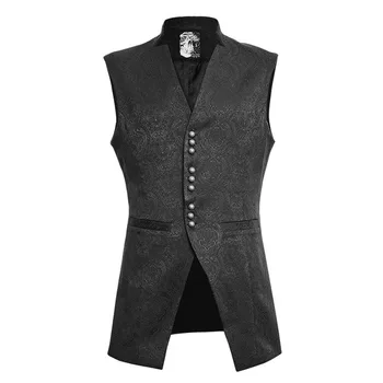

Punk Men Slim-Fitting Waistcoats With Pockets Gothic Black V-Neck Vest Retro Sleeveless Waistcoats Single Breasted Vest For Male