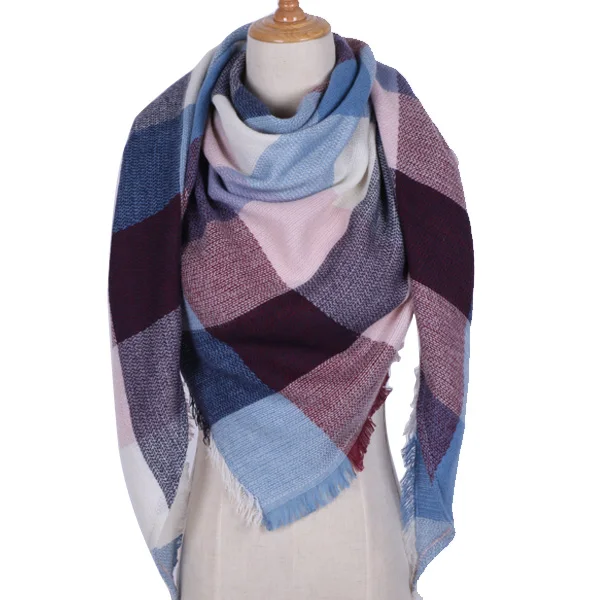 Зимние Брендовая Дизайнерская обувь Треугольники шарф Для женщин шаль кашемира осень плед шерсть Шарфы для женщин Одеяло OL082 - Цвет: Triangle Pink Blue