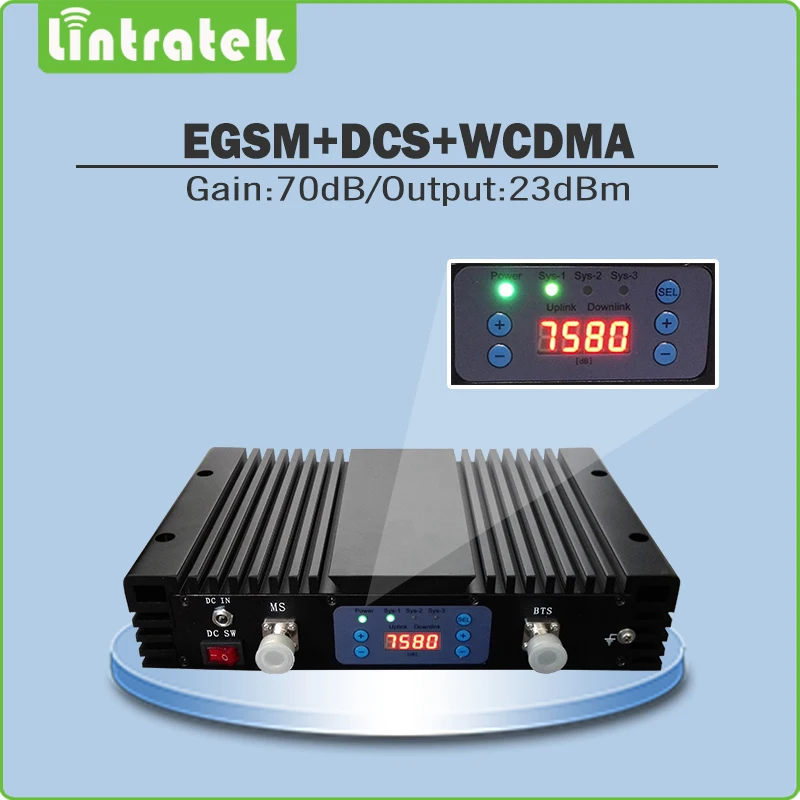

70dB Lcd display Mobile Signal Repeater EGSM 900MHz & DCS 1800MHZ & 3G WCDMA 2100MHz Triple Band Signal Booster with AGC/MGC
