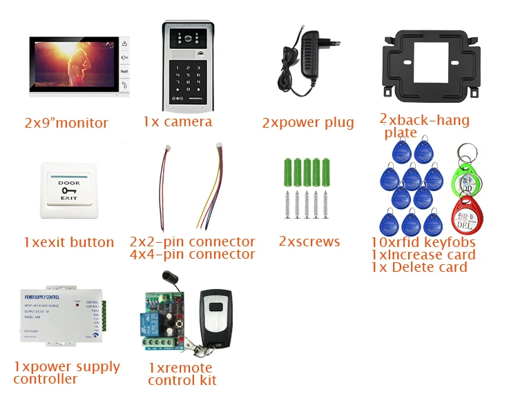9 дюймов ЖК-экран видео дверной телефон видеодомофон комплект+ Открытый RFID код клавиатуры номер дверной Звонок камера 2 монитора