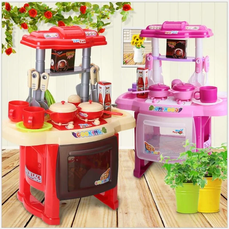 

Musical Kitchen Toy Set Kids Simulation Kitchen Toys Baby Kitchen Toys Set With Light & Sound Pink Red Baby Pretend Play Gifts