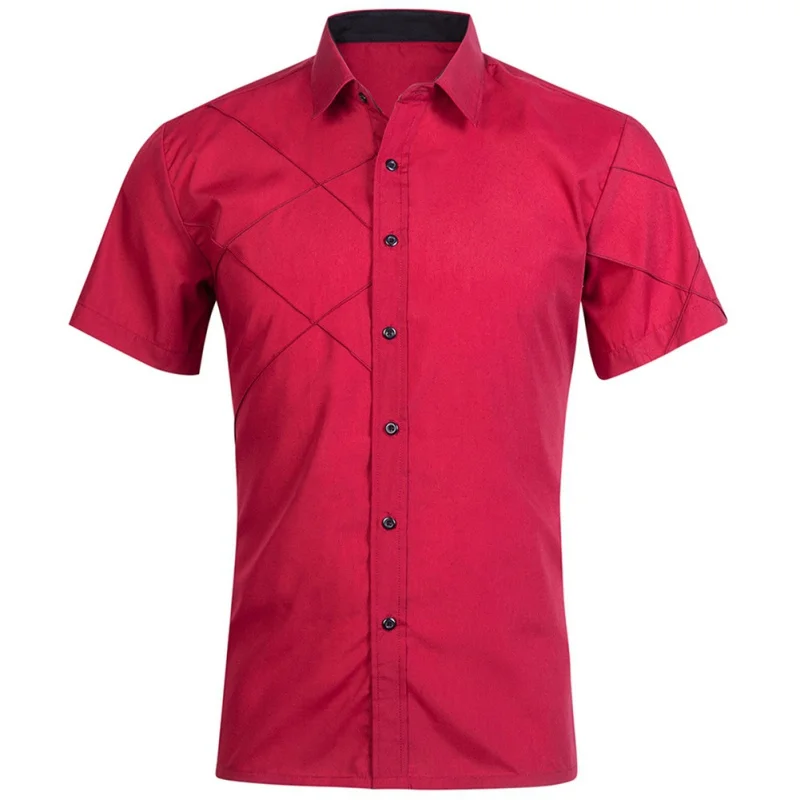 

Summer Men's Shirt Fashion Brand Men Cotton Short Sleeves Dress Shirt Turn-down Collar Cardigan Shirt Red Black White Blue