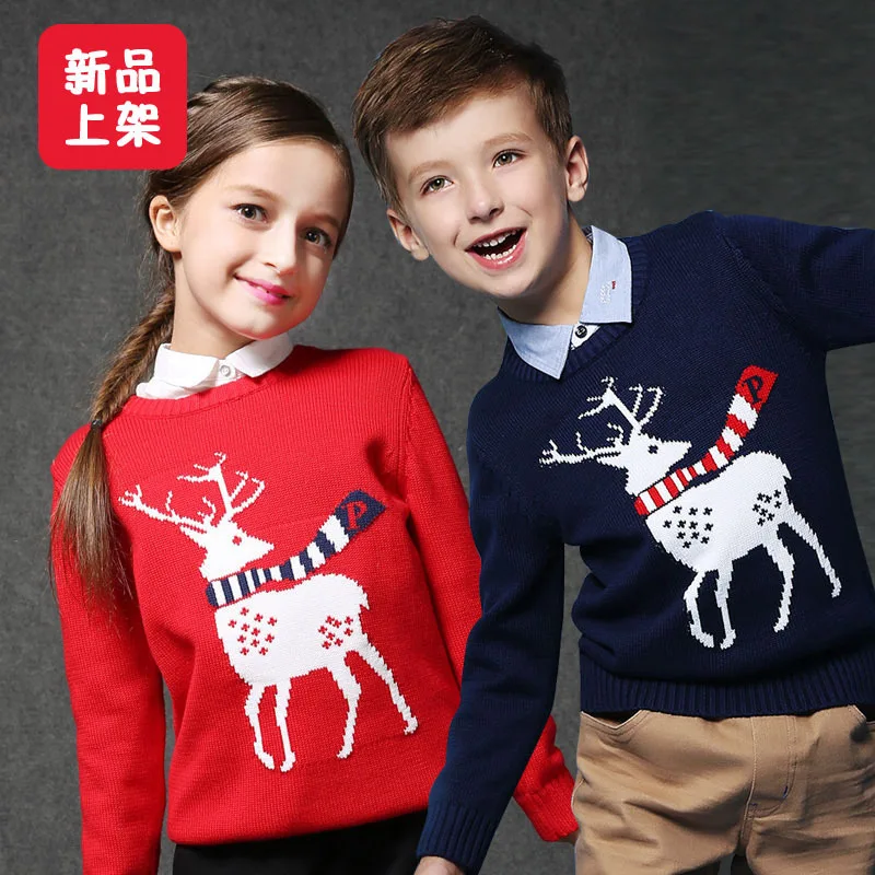 

2017 Winter Girls Boys Sweater Children's Clothing Knitting Christmas Cartoon Santa Claus Deer H00141