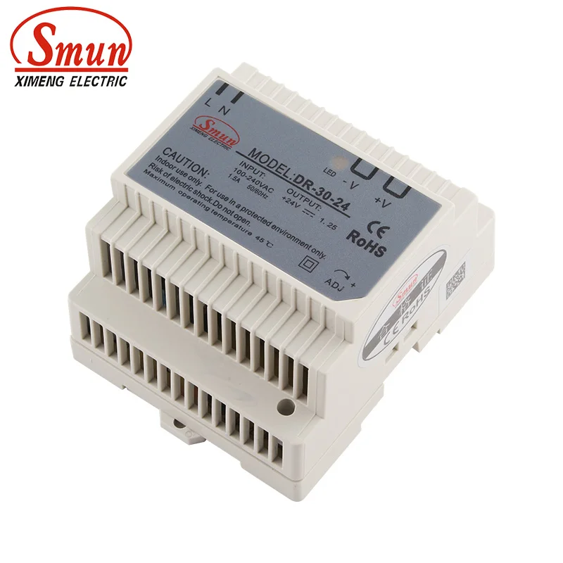 

SMUN DR-30-24 30W 24V 1.2A Single Output AC-DC Din Rail Switching Power Supply