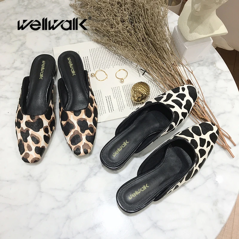 

Square Toe Leopard Shoes Ladies Flat Shoes Women Slippers Open Back Mules Female Ballerina Summer Loafers Fashion Luxury Brand