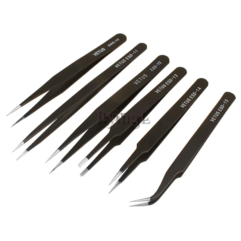

#6PCS/SET ESD-10,11,12,13,14,15 Precision Anti Static Tweezers Stainless Steel Tweezers Set For BGA Work Repair Tool