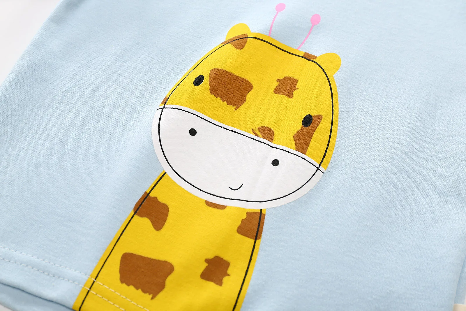 Детские, для малышей осень-весна 3D милый мультфильм кнопки плеча хлопковая футболка Топы+ печать штаны с эластичной резинкой на талии комплект кальсоны