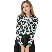 Nice Spring Autumn WoMen Fashion Shirts Turn Down Collar Long Sleeve Button Cardigan Chiffon Print Flower Blouses Size S-XL