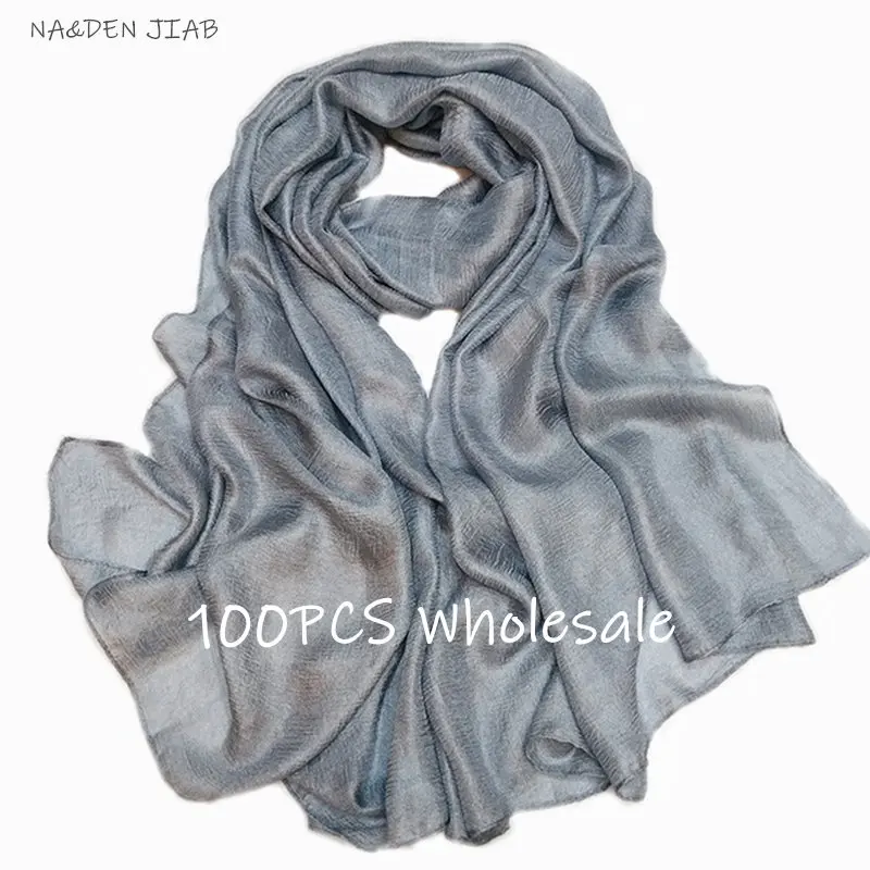 

100PCS Wholesale offer shimmer silklike plain hijab scarf Luxury Women Fashion muslim hijabs echarpe wrap muffler hot sale
