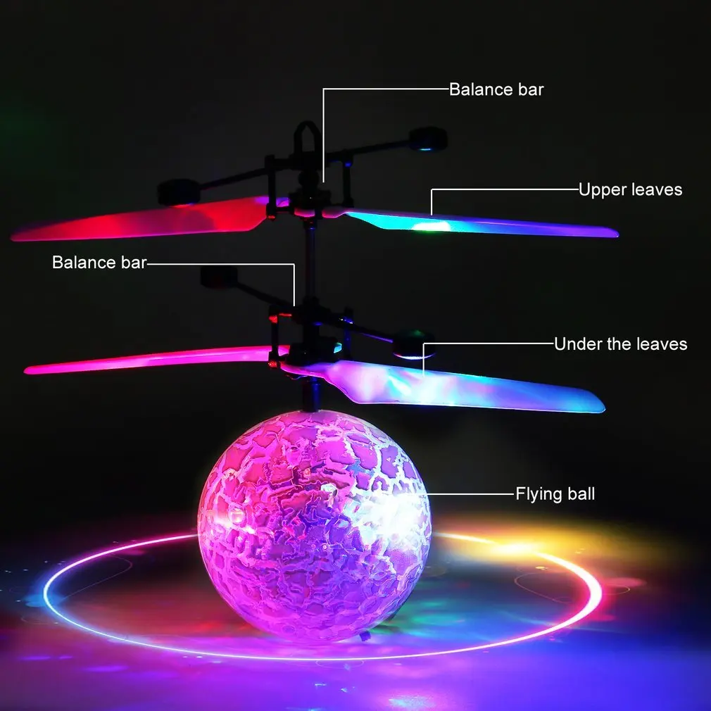OCDAY Flying Ball Luminous Flight Balls Magic Sensing Crystal Aircraft Light-up Toys for Kids LED Glowing Mini Helicopter