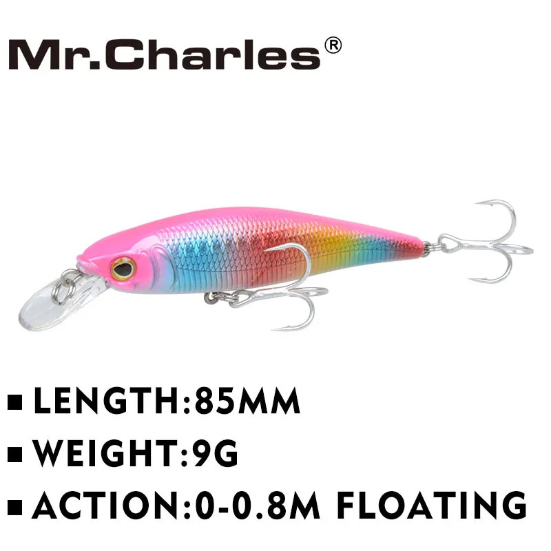 Mr. Charles CMC020 leurre de pêche 85mm/9g 0-0.8m flottant Super coulant méné manivelle appât dur modèle chaud manivelle appât 3D yeux