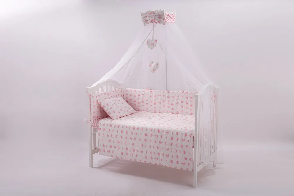 7 шт. Розовый Модный комплект постельного белья для новорожденных, детская комната, детский спальный комплект, детское постельное белье