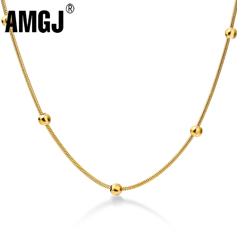 AMGJ 316L Нержавеющая сталь Золото/сталь цвет круглый шар кулон ожерелье звено цепи ожерелье Модные ювелирные изделия для женщин или мужчин