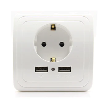 

Free Shipping 16A EU Standard Electrical Outlet With 1500mA Dual USB Charger Port for Mobile Wall Power Socket Plug Grounded