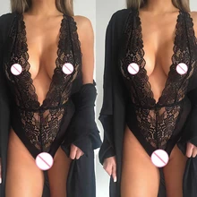 2018 Sexy lingerie hot women black lace teddy sexy perspective erotic lingerie hollow out babydoll exposed
