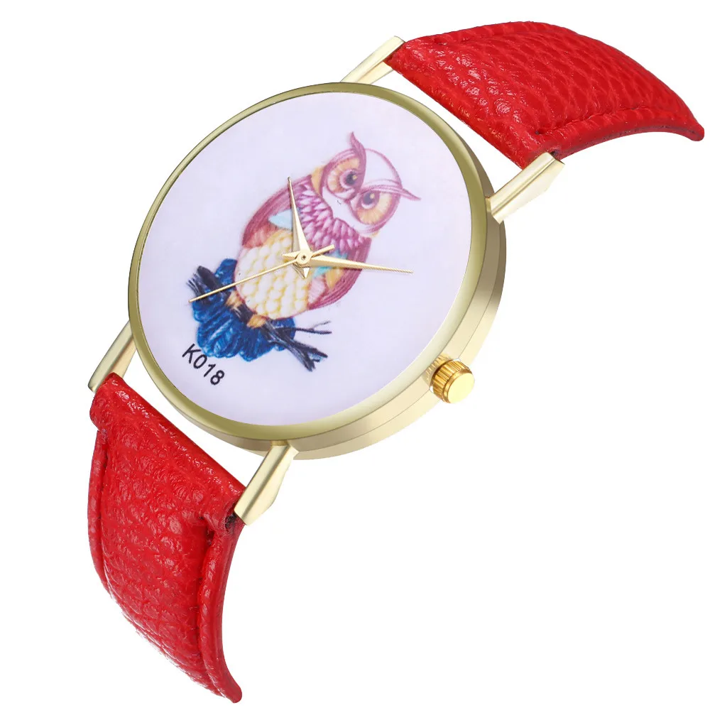 Multi-colored strap owl pattern dial Stylish PU Leather Strap Analog Quartz Watch For Fashion Casual Women
