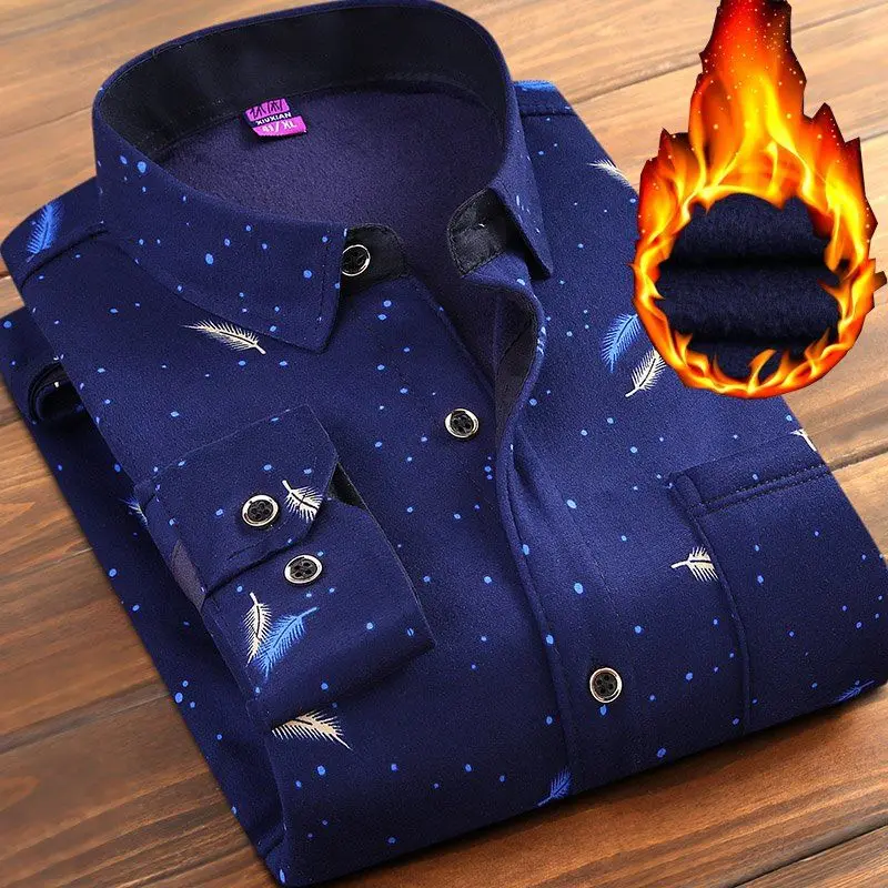 

2019 fashion men's slim shirt thick warm plaid multicolor men's social shirt clothing Plus size L-4XL