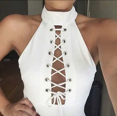 

2018 Fashion Women String Sexy O-Neck Drawstring Tanks Crop Tops Lace Up Sleeveless Camis