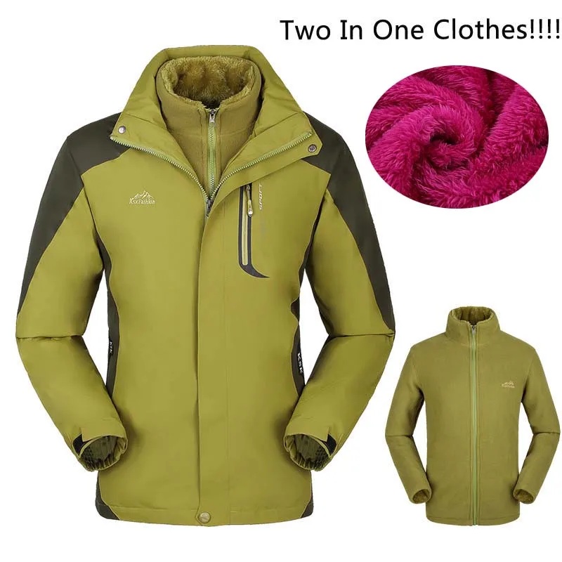 Thicken Winter Jacket Men women`s Windproof waterproof Cotton Fleece Warm -20 degrees Parka Down Coats 2 in 1 sets brand clothin