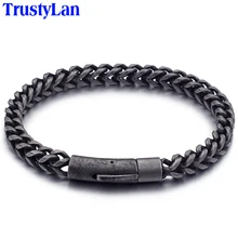 TrustyLan 6 мм толстая цепочка мужской браслет крутой черный нержавеющая сталь дружба мужские браслеты для мужчин винтажные байкерские Ювелирные изделия Подарки
