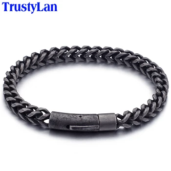 Drop 6MM Thick 25.5CM Long Chain Men Bracelet Cool Black Stainless Steel Friendship Mens Bracelets For Men Vintage Biker Jewelry