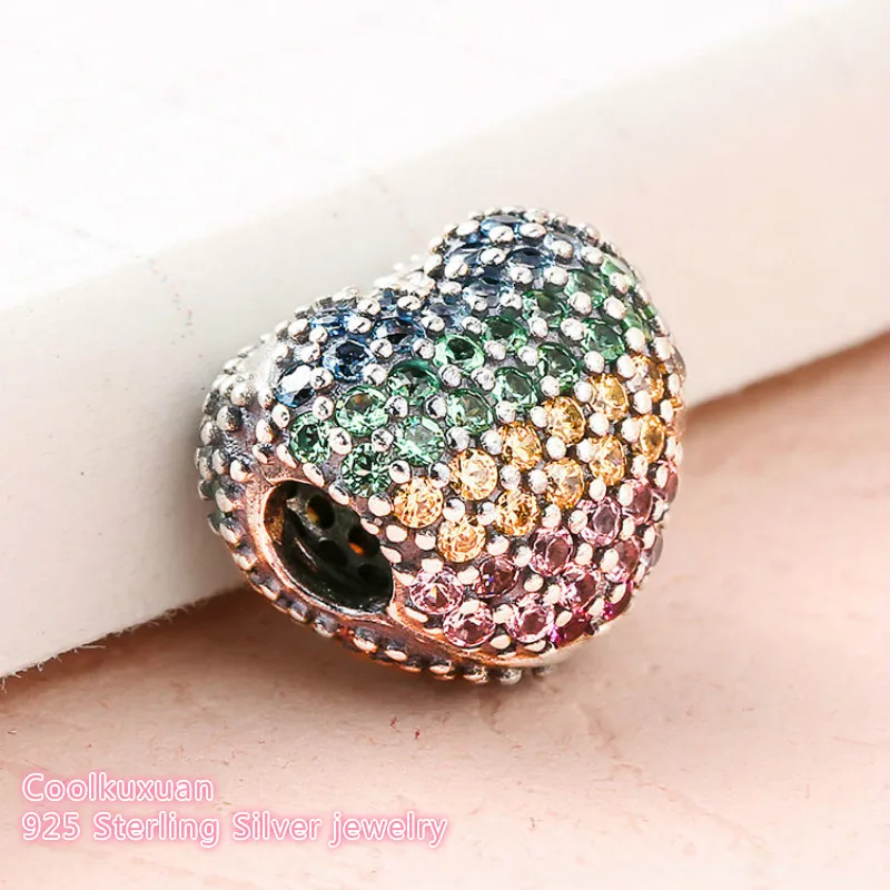 

2019 Summer 925 Sterling Silver Open My Heart Pave Clip, Multi-Color CZ Beads Fit Original Pandora Charms Bracelet DIY jewelry