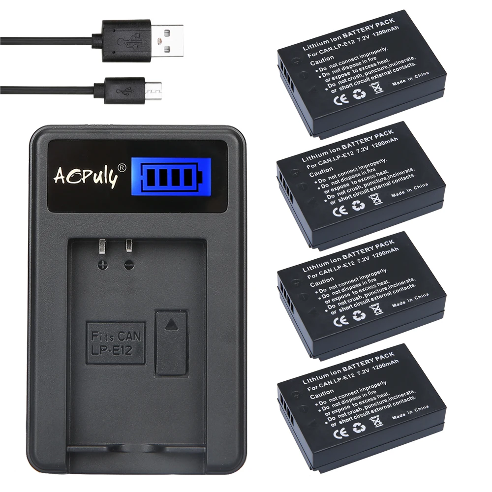 

AOPULY 4x batterie LP-E12 LP E12 battery +LCD USB Charger for Canon EOS Rebel SL1 100D EOS100D SLR M M2 KISSX7 EOSM EOSM2 Camera