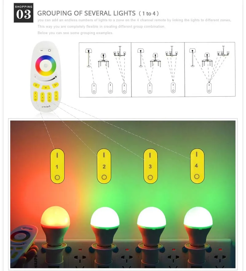 Dimmable RGBW Led Bulb Lamp Mi Light E27 AC 85-265V 6W Luz Led Lamp Spotlight Lampada LED Energy Saving Lamp with Remote Control (1)