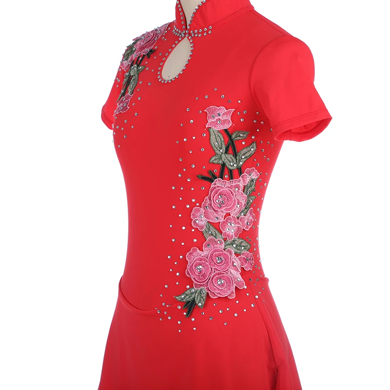 Винно-красный костюм для фигурного катания Cheongsam фигурные юбки для конькобежцев красивое платье для катания на коньках