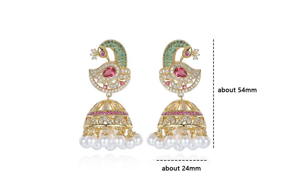 ЦИРКОНИЕВЫЕ серьги-гвоздики с павлином, Классический роскошный дизайн, свадебные серьги в форме колокольчика в Дубае для женщин, индийские серьги в ювелирном изделии