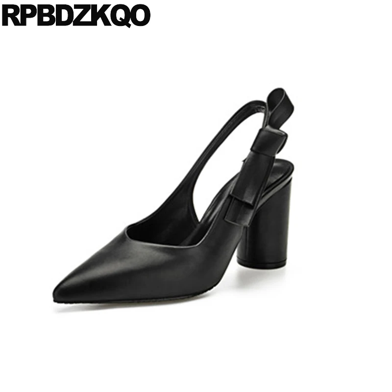

Ladies Runway 12 44 Black 8cm 13 45 Bow High Heels Pumps Block Slingback Patent Leather Big Size Pointed Toe Thick Shoes Suede