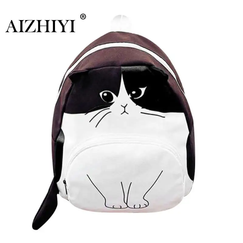 Brown Cat Мода мультфильм вышивка холст школьный женский животный узор мини милый кот повседневный рюкзак и сумка Mochilas - Цвет: Brown Cat
