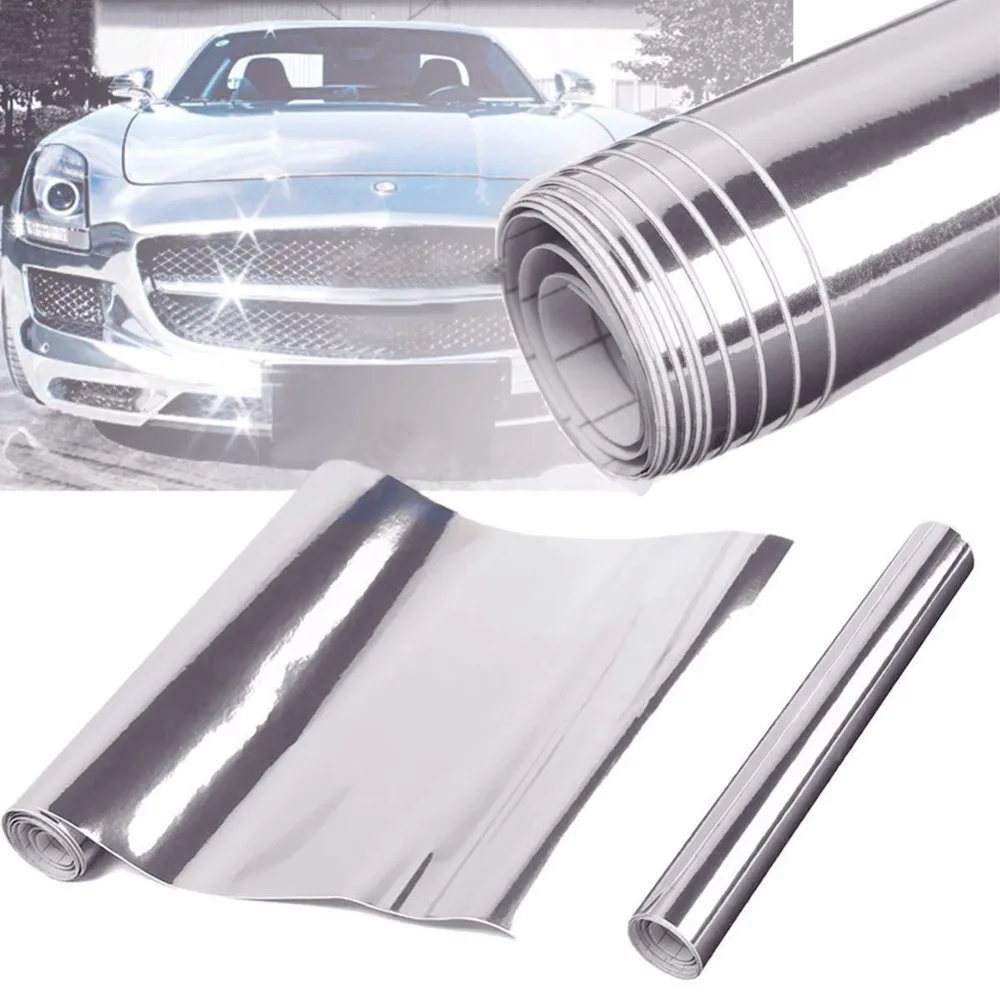 

1PC Graphics Decals 12" x 60'' Mirror Silver PVC Vinyl Wrap Film Car Sticker Decal Sheet Bubble Decals/Emblems/License Frames