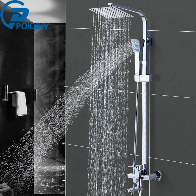 

12inch Shower Head Wall Mounted Shower Faucet Bathroom Rainfall Shower System Set Faucet Tub With Handheld Mixer Tap Chrome